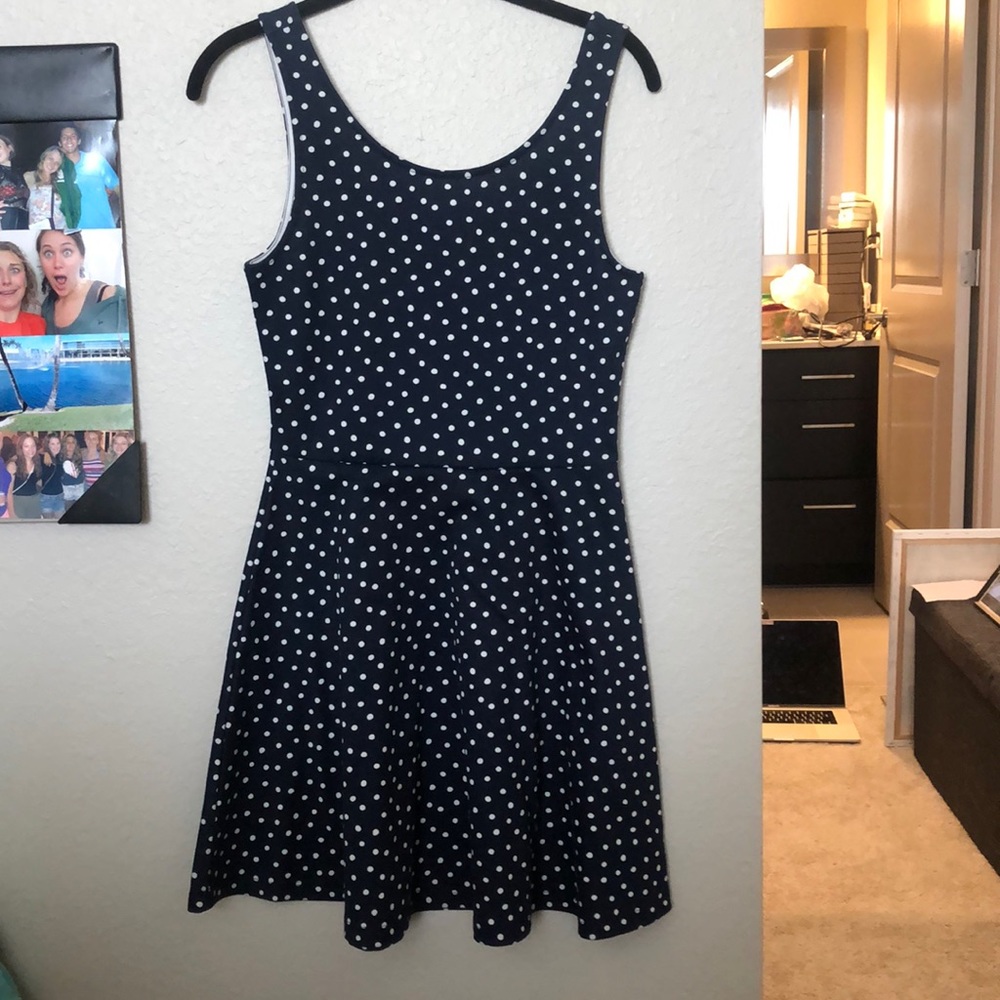 Navy blue white polka-dot dress